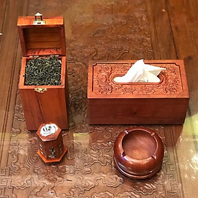 Combo bộ đồ gỗ gồm hộp giấy, hộp trà, tăm, gạt tàn