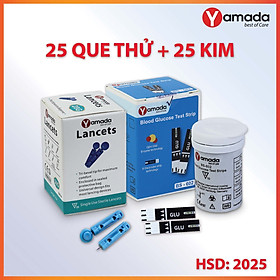 Hình ảnh Hộp 25 que thử tiểu đường Yamada BS602 tặng kèm 25 kim, men GDH-FAD, 8 điện cực