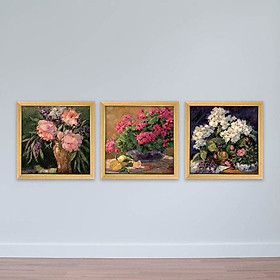 Mua Bộ 3 tranh treo khách sạn  Tranh Hoa sơn dầu  | Tranh khách sạn W2276 Canvas có viền