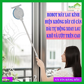 ROBOT MÁY LAU KÍNH ĐIỆN KHÔNG DÂY CÓ CÁN DÀI TỰ ĐỘNG XOAY LAU KHÔ VÀ ƯỚT TRÊN CAO  BAHAMAR  Đầu lau linh hoạt 90 độ  Có thể sử dụng cả lau khô và lau