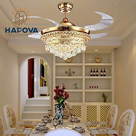 Mua Quạt trần đèn  quạt trần đèn dấu cánh trang trí phòng khách Pha lê HAPOVA ZENKA 8041 Động cơ 6 số + Tặng kèm điều khiển từ xa HÀNG CHÍNH HÃNG