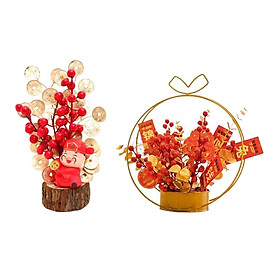 2x Artificial Red Berries Branches Flower Basket New Year for Home Decor