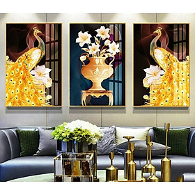 Tranh Tráng Gương Treo Tường Cao Cấp - 3D Công Vàng Và Hoa Loa Kèn