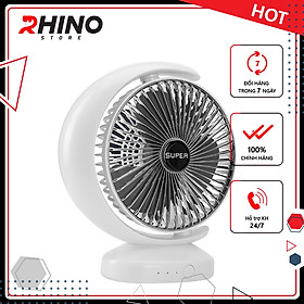 Quạt để bàn văn phòng Mini Rhino F101 tích điện 3 chế độ gió hình bán nguyệt - Hàng chính hãng