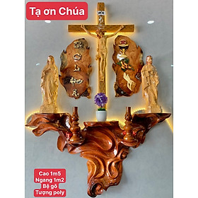 Mua Bàn thờ Công giáo️Bàn thờ Chúa bệ bằng Gõ cao 1m5  ngang 1m2  Thánh giá Chúa cao 1m
