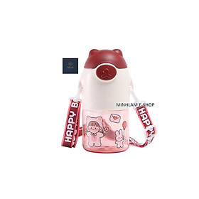 Mua Bình Nước Gấu Ngộ Nghĩnh cho bé_Có Quai Đeo_650ML_Kèm Sticker dán
