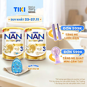 Bộ 2 Lon Sữa Bột Nestlé NAN SupremePro 3 với 5HMO giúp tăng đề kháng, đạm Gentle Optipro giúp dễ hấp thu & ngừa nguy cơ dị ứng (chàm sữa) - Tặng Vali cho bé (2-6 tuổi)