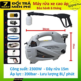 Máy rửa xe cao áp, gia đình, máy xịt rửa xe công suất lớn 2300w, đầy đủ phụ kiện, tặng kèm bình bọt tuyết, bh 6 tháng