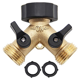 Hình ảnh 2-way Y-type Hose Splitter Garden Hose Distributor Brass Hose Tap Adapter with 2 Valves