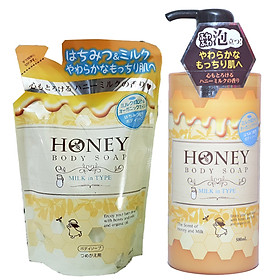 Sữa Tắm Dưỡng Trắng Da Tinh Chất Sữa Tươi (Túi) 400ml Và Mật Ong Nhật Bản HONEY MILK (Chai) 500ML