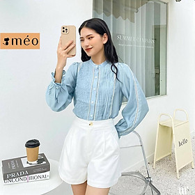Áo sơ mi công sở nữ Méo shop dài tay cổ tròn phong cách Hàn Quốc Heidi