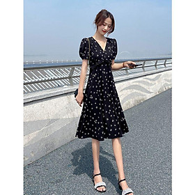 SHUANGYAN Váy chiffon hoa nhỏ cho phụ nữ 2023 mùa hè Pháp màu đỏ khí chất cao eo mỏng váy