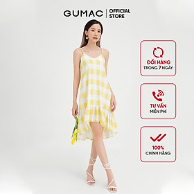 Đầm nữ 2 dây phối bèo GUMAC họa tiết caro trẻ trung, năng động DB482