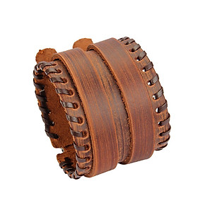 Hình ảnh Double Leather Buckles Bracelet Wide Belt Wristband Cuff Bracelet Mens Coffe