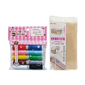 Combo Túi đựng quần áo, chăn mỏng size to + Set 10 cuộn chỉ màu sắc - Nội địa Nhật Bản