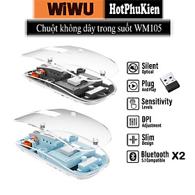 Chuột không dây bluetooth 5.1 trong suốt lộ cơ hiệu WiWU Crystal Wireless Magetic Mouse WM105 - kết nối 3 thiết bị cùng lúc, độ bền cao 5 triệu click, đèn led RGB đổi màu, thiết kế trong suốt thời trang, DPI cực cao 2400 - Hàng nhập khẩu - Xanh
