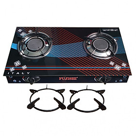Bếp ga đôi đầu đốt hồng ngoại Fujishi FM - H07 tặng 2 kiềng men - Hàng chính hãng