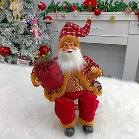 Santa Claus hình ngồi trang trí Giáng sinh trang trí búp bê với túi quà màu đỏ truyền thống