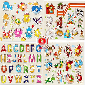 Đồ Chơi Trẻ Em - Đồ Chơi Xếp Hình - Combo 4 Bảng Núm Gỗ Cho Bé