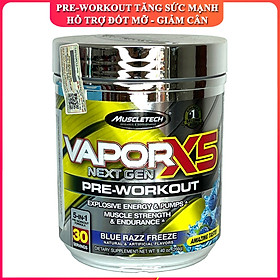 Pre-Workout Vapor X5 của MuscleTech hương Blue Razz Freeze hộp 30 lần dùng hỗ trợ Tăng Sức Bền, Sức Mạnh, Đốt Mỡ, Giảm Cân mạnh mẽ cho người tập GYM