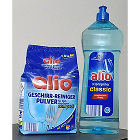 combo bột rửa bát Alio 1,8kg + Nước làm bóng alio 1000ml dùng cho máy rửa