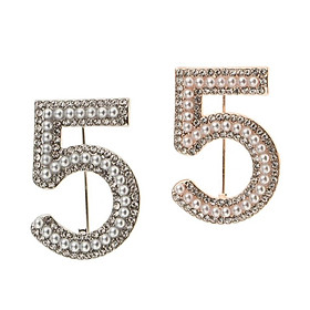 2pcs Number 5 with Full Simulated Pearls Brooch Pin Lady Dress Collar Pin