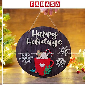 Bảng Gỗ Tròn Treo Tường Trang Trí Giáng Sinh - Bách Mộc - Ly Kem Tuyết