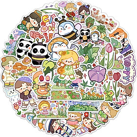 Sticker EM BÉ MÙA XUÂN CHIBI hoạt hình cute trang trí mũ bảo hiểm,guitar,ukulele,điện thoại,sổ tay,laptop-mẫu S103