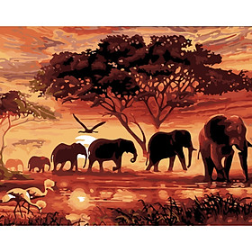 New DIY Sunset African Grassland Elephant Group Diamond Painting Cross Stitch Kits Part Diamonds Embroidery Home Decoration