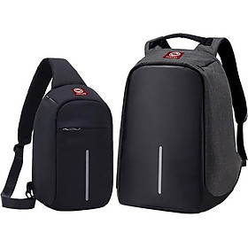 Combo Balo + Túi Đeo Chéo Chống Trộm HARAS HRTK194196 - Đen