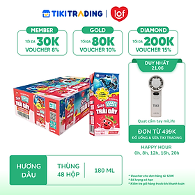 Thùng 48 Hộp Sữa Trái Cây KUN Hương Dâu 180ml/hộp(có thẻ)