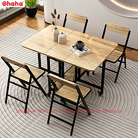 Mua  Kèm Ảnh Thực Tế - Miễn phí vận chuyển & Lắp đặt  BÀN ĂN GẤP GỌN THÔNG MINH CÓ GHẾ VÀ BÁNH XE OHAHA - BA023