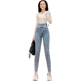 Quần jean nữ dài xinh xắn màu xanh