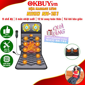 Nệm (Đệm) Massage Toàn Thân Nikio NK-151 - Con Lăn Xoa Bóp Cổ Vai Gáy, 10 Động Cơ Matxa Rung Toàn Thân, Kết Hợp Nhiệt Sưởi Và Túi Khí Nâng Đỡ Cột Sống, Hỗ Trợ Điều Trị Đau Nhức Lưng