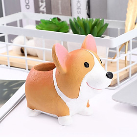 Chậu Cây Hình Chú Chó Corgi Chân Ngắn Đứng Trồng Sen Đá Xương Rồng Để Bàn Làm Việc Văn Phòng