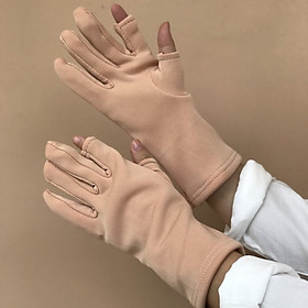 2 Bao tay găng tay Nữ chất liệu vải cotton hở 2 ngón chống nắng giữ ấm lái xe, sử dụng điện thoại - B021