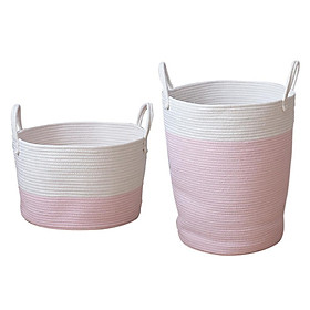 2x Cotton Woven Storage Basket Foldable Laundry Basket Toys Organizer Pink