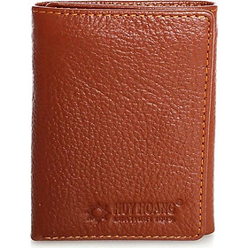 Túi unisex da bò Huy Hoàng 3 gấp loại nhỏ màu