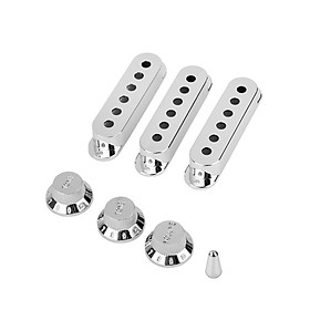 Silver Guitar Pickup Cover and Knobs Switch Tip Set