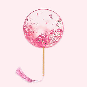 Quạt tròn cổ trang mẫu cầm tay cán dài M65 in hình cổ trang