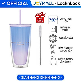 Mua Ly nhựa 2 lớp Lock&Lock HAP507 750ml - Hàng chính hãng  có ống hút  có nắp đậy - Tặng kèm cọ rửa