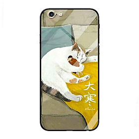 Ốp lưng kính cường lực cho iPhone 6 /6s Nền Mèo Ôm Chàng - Hàng Chính Hãng