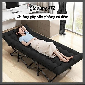 Giường xếp ngủ trưa Black 66x178cm kèm đệm, giường xếp gấp gọn văn phòng