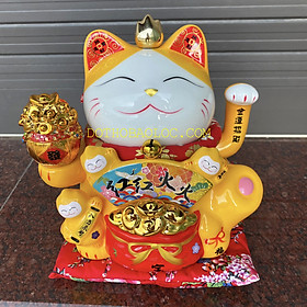 Mèo Thần Tài Hồng Phúc Tề Thiên mang lại may mắn cho gia chủ Cao 18cm - 2 màu: Vàng và Đỏ