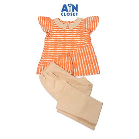 Bộ quần dài áo tay ngắn cho mẹ họa tiết Kẻ cam cotton thêu quần kem - AICDMEZSMTPY - AIN Closet