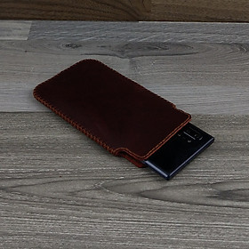 Bao Da Túi Rút dành cho Samsung Galaxy Note 10 Da Bò Sáp Màu Nâu Đỏ mẫu new