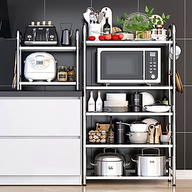 Kệ để lò vi sóng đa năng Inox 304 cao cấp không gỉ có thanh chắn ngang thông minh, kệ để đồ nhà bếp tiện ích VANDO