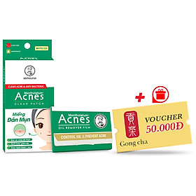 Combo Miếng Dán Mụn Acnes Clear Patch 24 Miếng & Phim Thấm Dầu Oil Remover Film 50 Tờ + Tặng Voucher Gongcha 50K