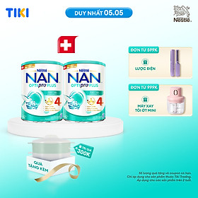 Bộ 2 lon Sữa bột Nestlé NAN OPTIPRO PLUS 4 800g/lon với 5HMO Giúp tiêu hóa tốt & Tăng cường đề kháng + Tặng Bộ xửng hấp 2 ngăn Inochi (Bé 2-6 tuổi)