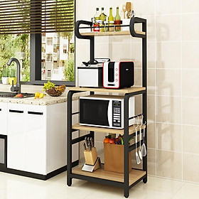 Kệ nhà bếp lò vi sóng tủ nhà bếp 4tầng bằng gỗ khung thép chắc chắn giá để đồ dùng nhà bếp gọn gàng tiết kiệm không gian